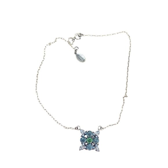 Catherine Popesco France Sterling Silver Necklace With Green & Blue Gemstone Pen - Picture 5 of 7